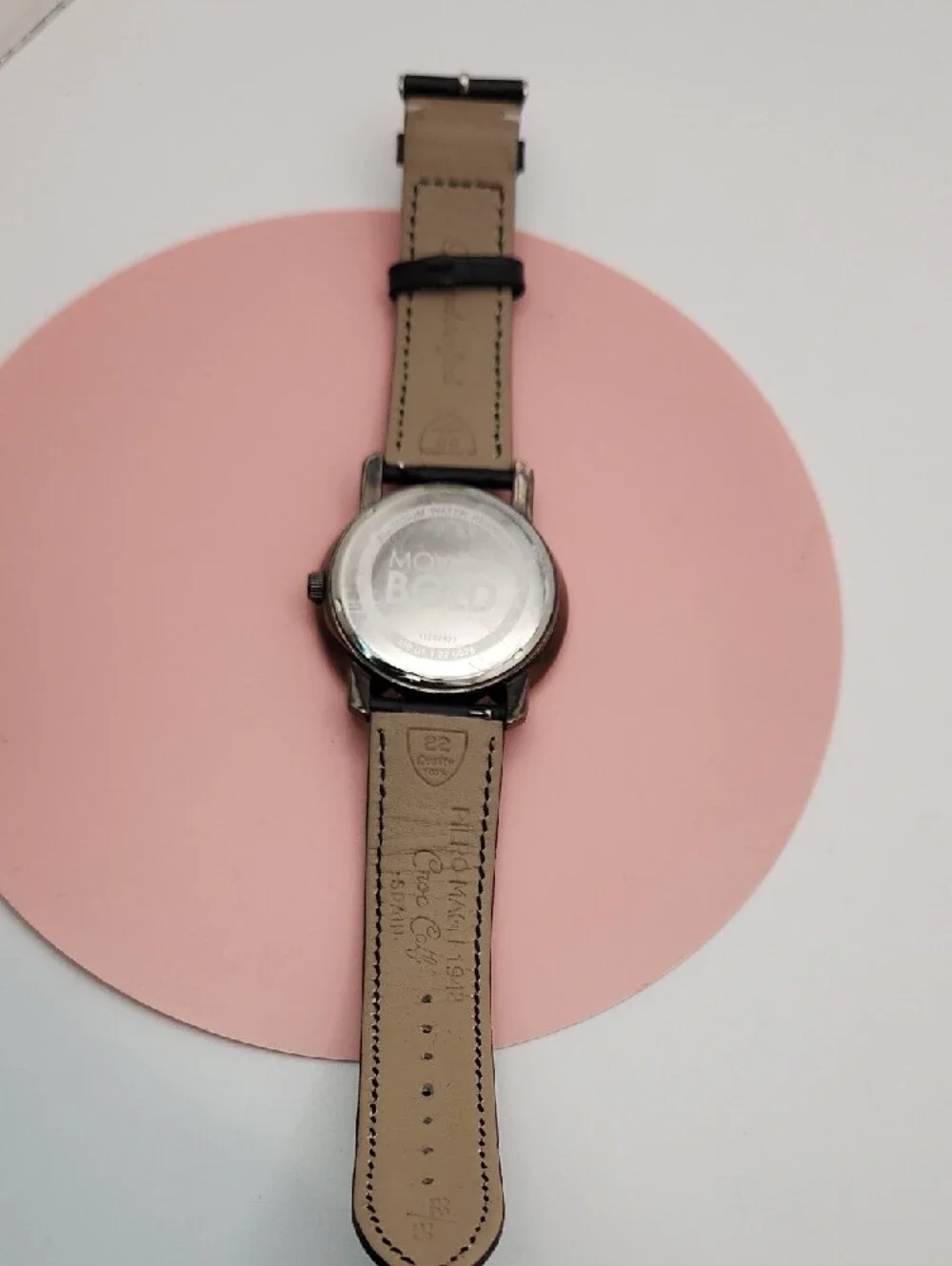 Movado Black Dial Stainless Case Leather Strap Watch 42mm Diameter